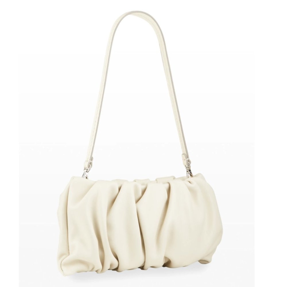 AUTH NWT Staud Ruched Bean Convertible Wristlet Clutch Leather Bag Cream